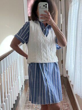 Blue Stripe Shirt Dress, Button Front, Coastal, Cottage, Casual,  oversized #72